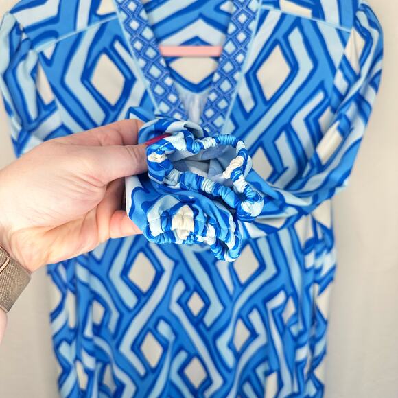 J McLaughlin Emer Long Sleeve Blue White Vilhada Souk Geometric Print Mini Dress - Picture 9 of 16